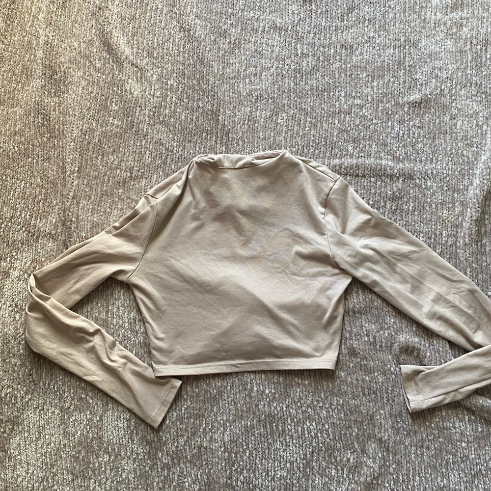 Long sleeve mock neck nude crop top